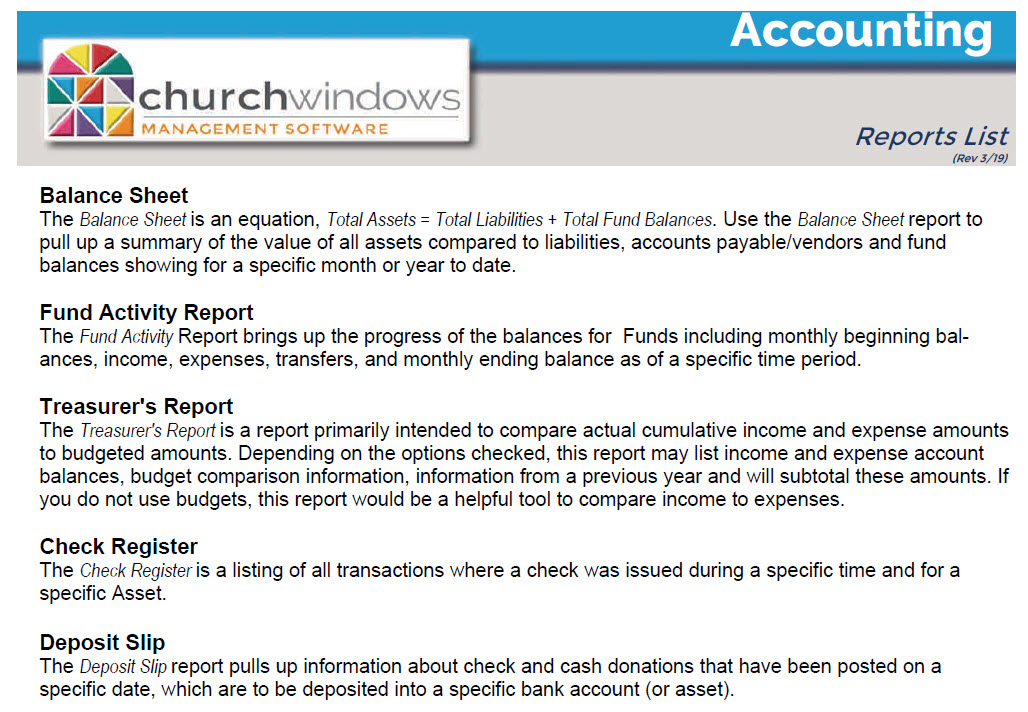 Accounting: Reports List (v19 & Newer)