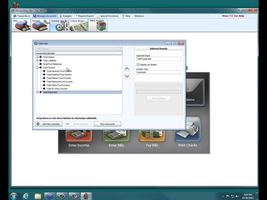 Accounting: Subtotals (v19 and Newer)