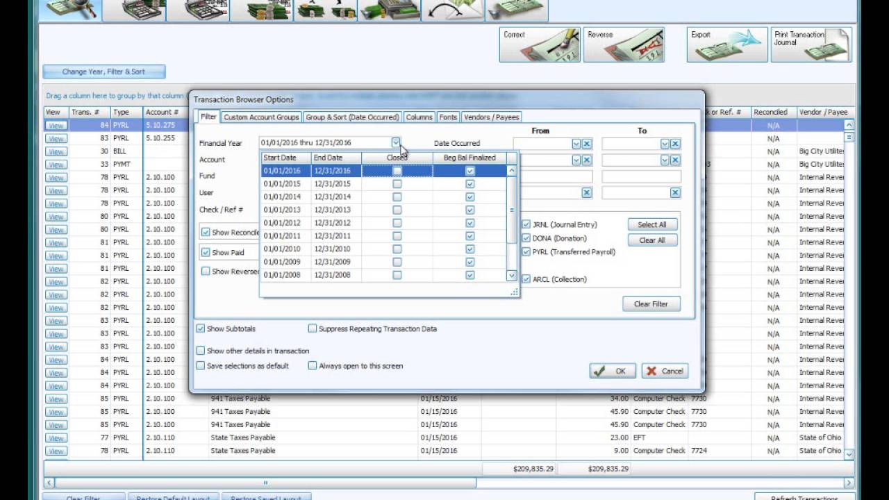 Accounting: Browse Transactions (v20 & Newer)
