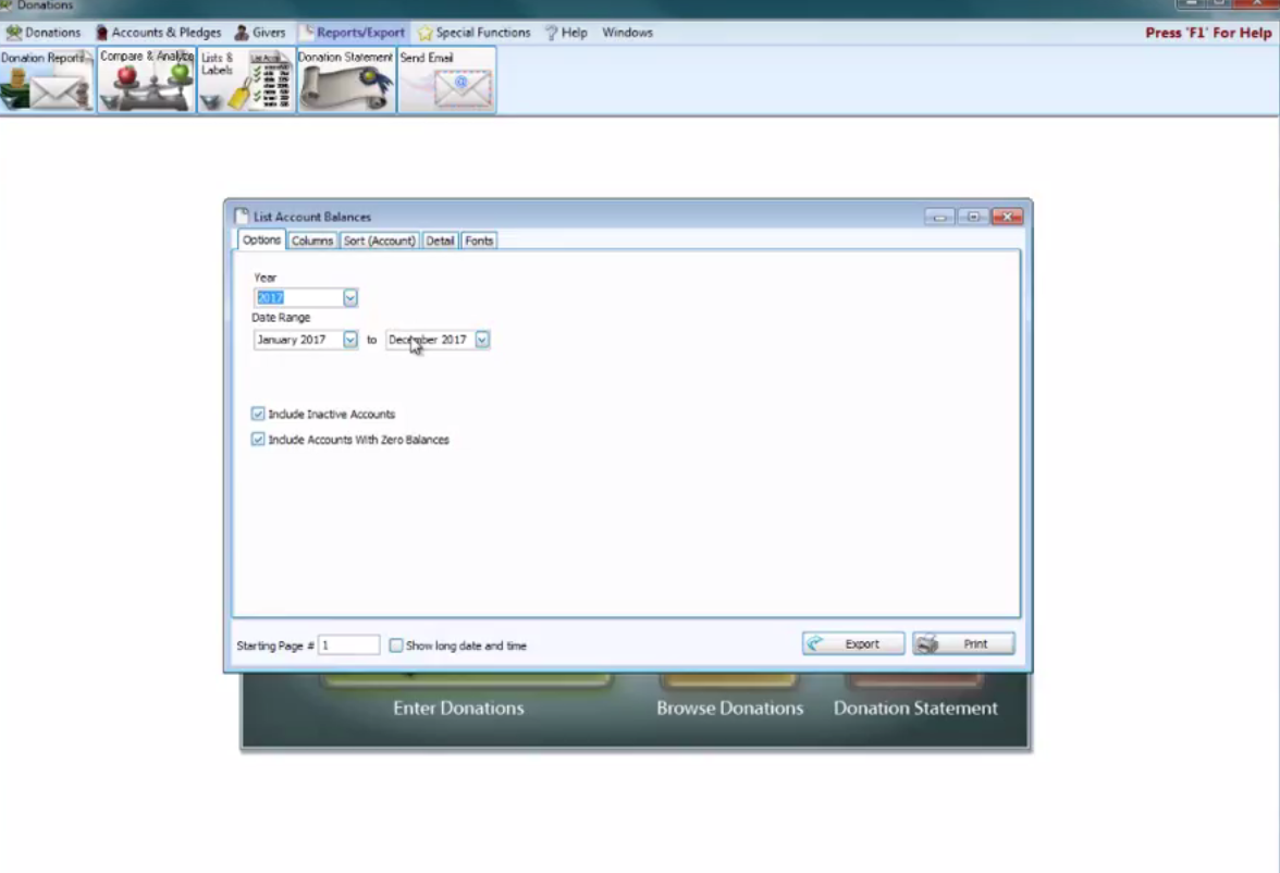 Donations: Lists & Labels (v24 & Newer)