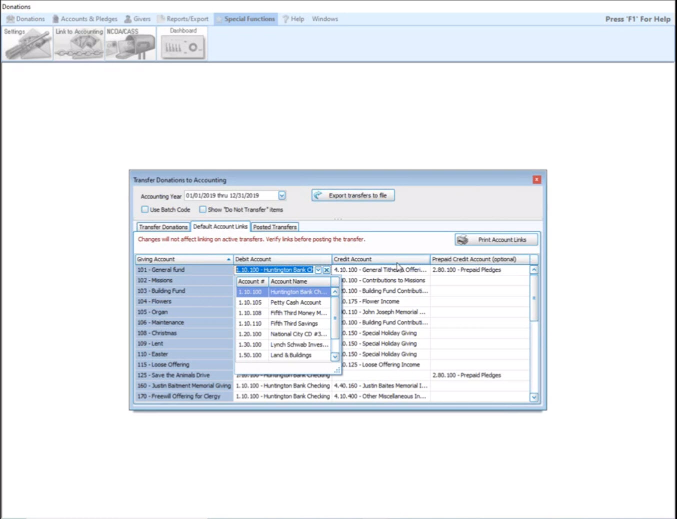 Donations: Transfer to Accounting (v25 & Newer)