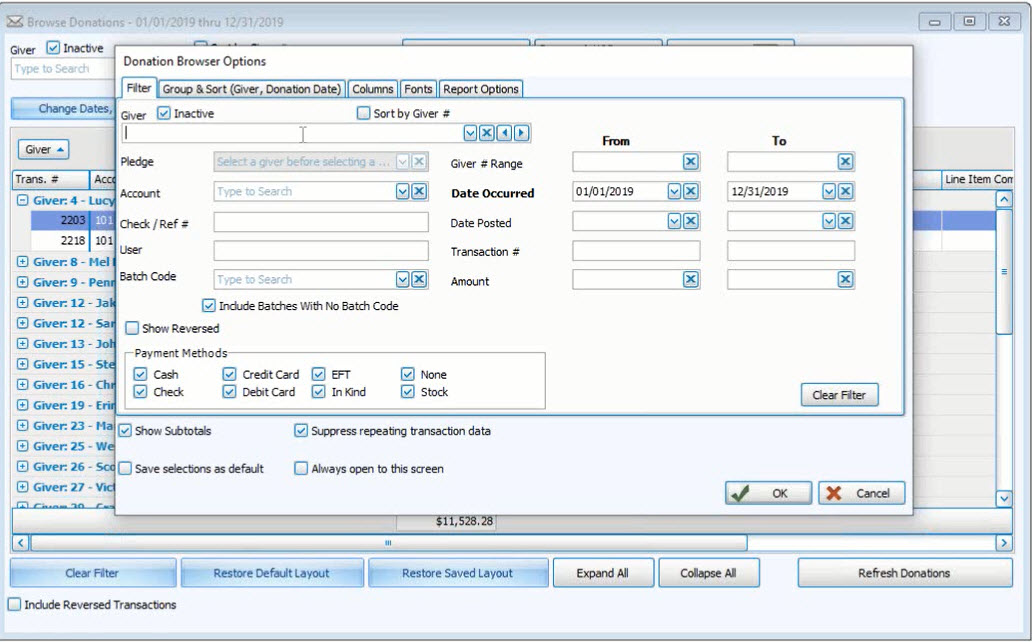 Donations: Using Browse Donations Filters (v26 & Newer)