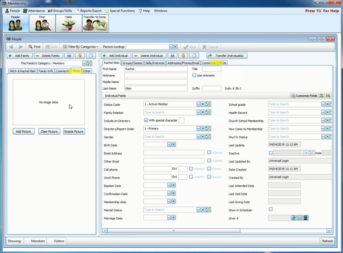 Membership: Family & Individual Photos (v25 & Newer)