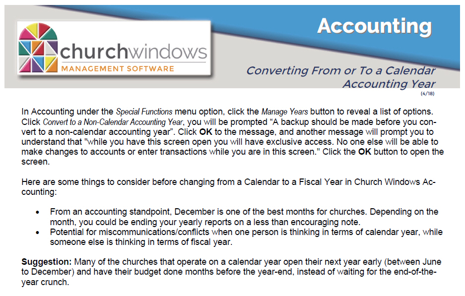 Accounting: Converting From or To a Calendar Year (v24 & Newer)