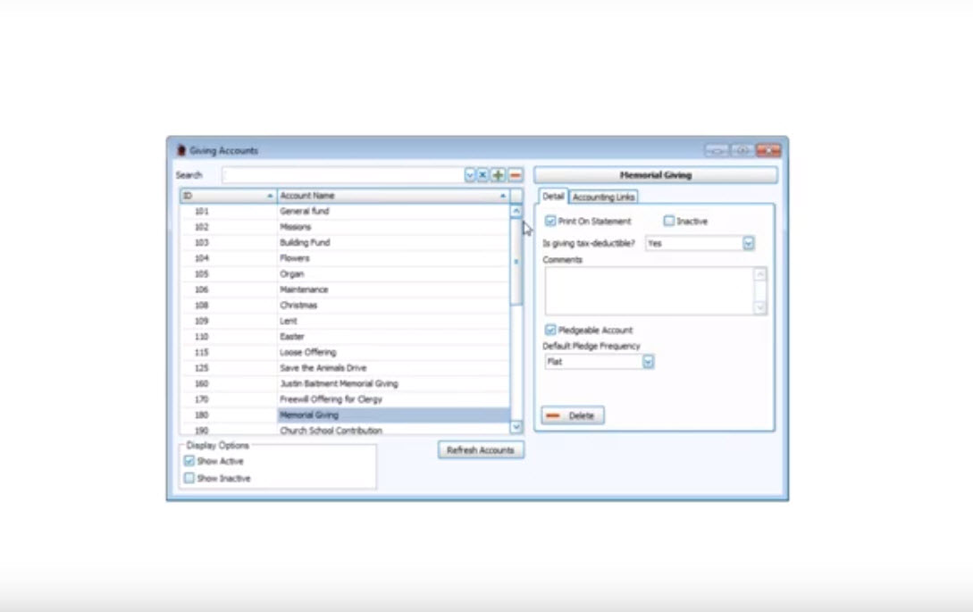 Donations: Giving Accounts (v22 & Newer)