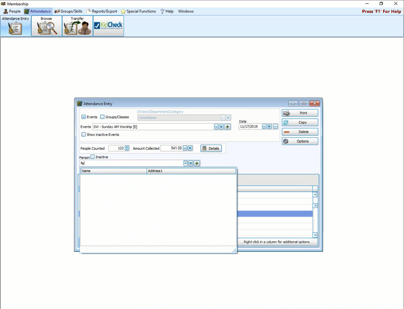 Membership: Entering Attendance (v26 & Newer)
