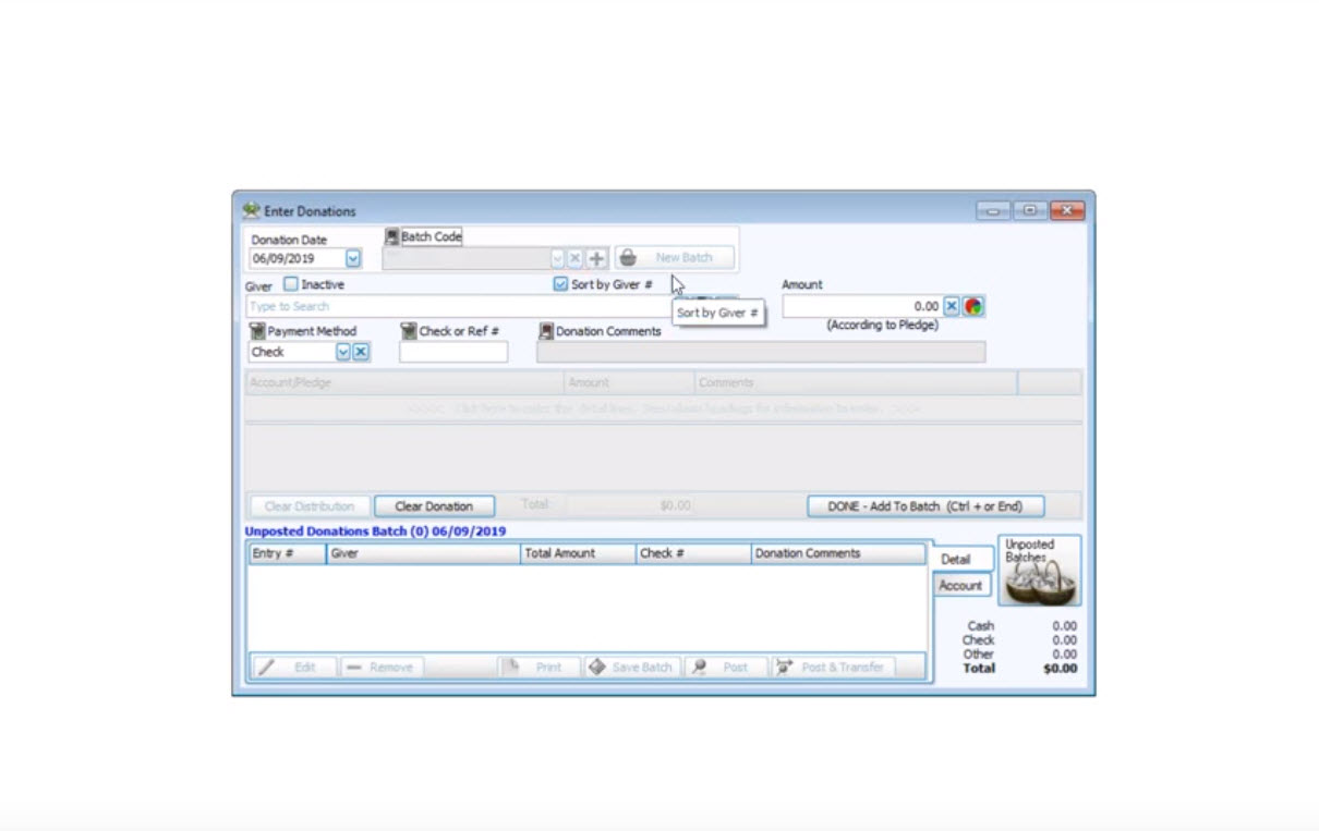Donations: Enter Donations (v25 & Newer)