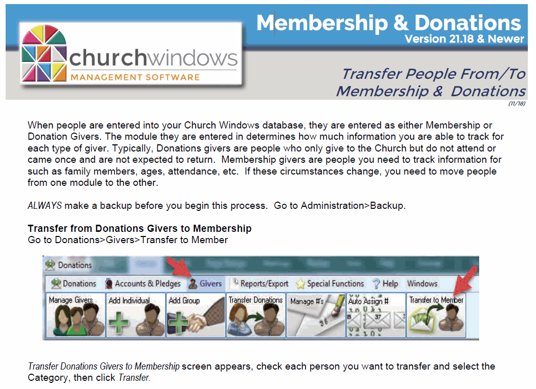 Membership & Donations: Transferring Individuals (v24 & Newer)
