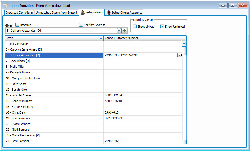Donations: Multiple Vanco IDs (v22 & Newer)