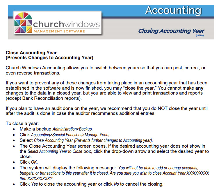 Accounting: Closing Accounting Year (v20 & Newer)