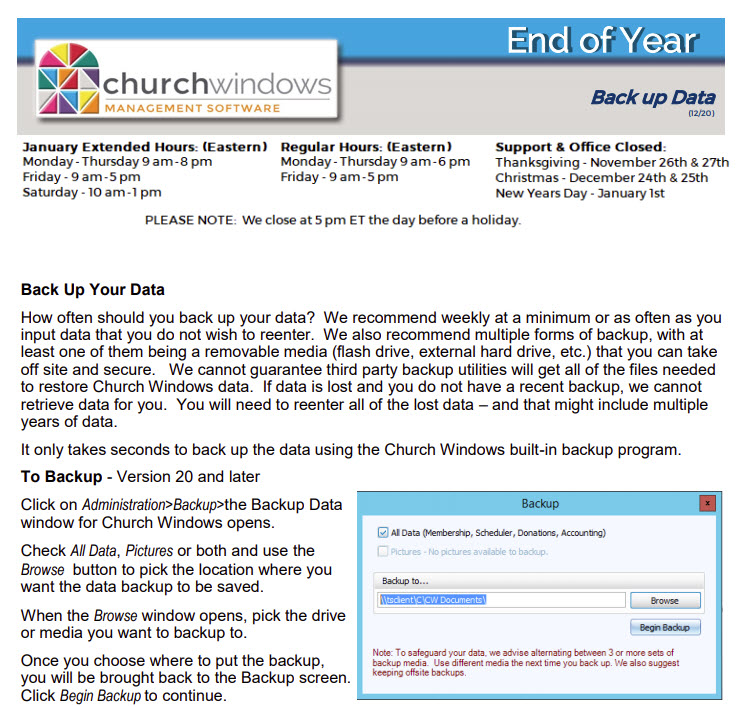 End of Year: Back Up