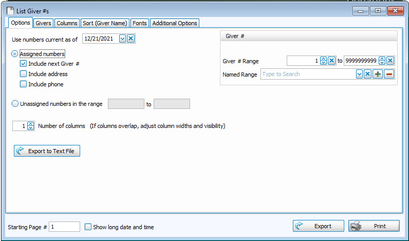 Donations: List Giver # Report does not show anything in Next # Column