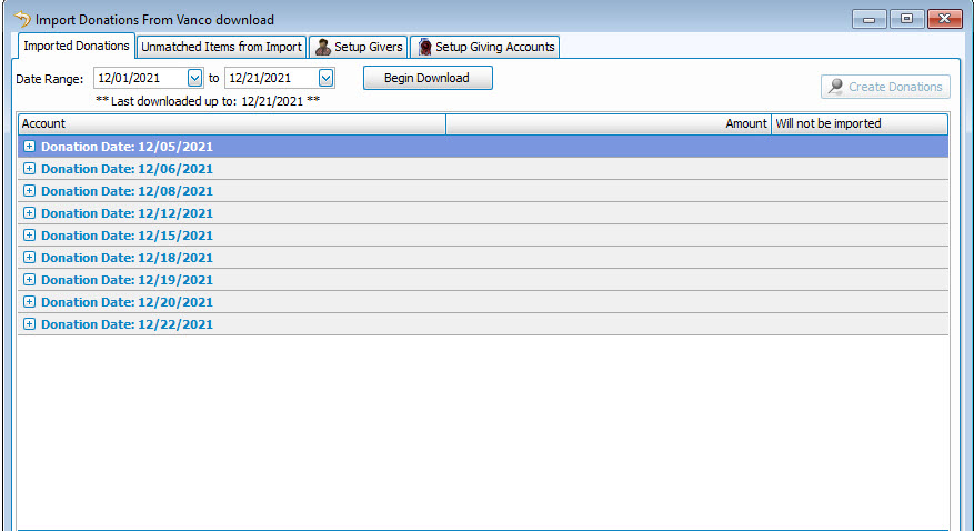 Donations: Gifts from a Vanco Download import Claim they are already Imported
