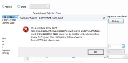Payroll: Error Running Tax Reports - 'Entry Point Not Found'