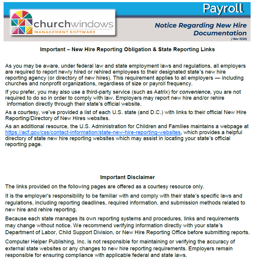 Payroll: Notice Regarding New Hire Documentation (v25 & Newer)
