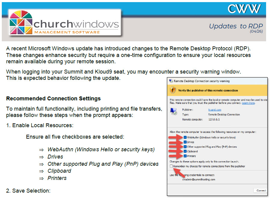 CW Web: RDP Update
