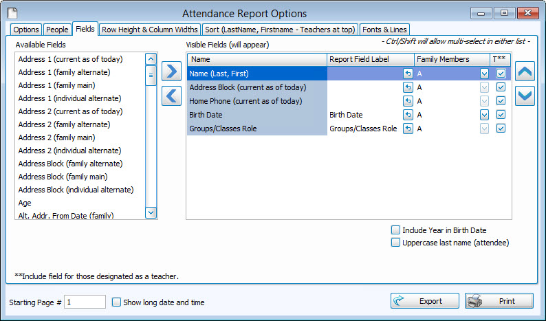 fields tab